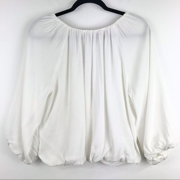 White Twist Front Boho Peasant Crop Blouse - Picture 6 of 12